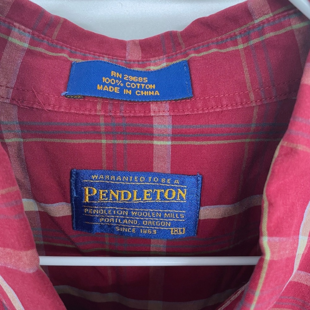 Pendleton Long Sleeve Casual Button Down Shirt XL Red White Plaid Cotton - Picture 4 of 5